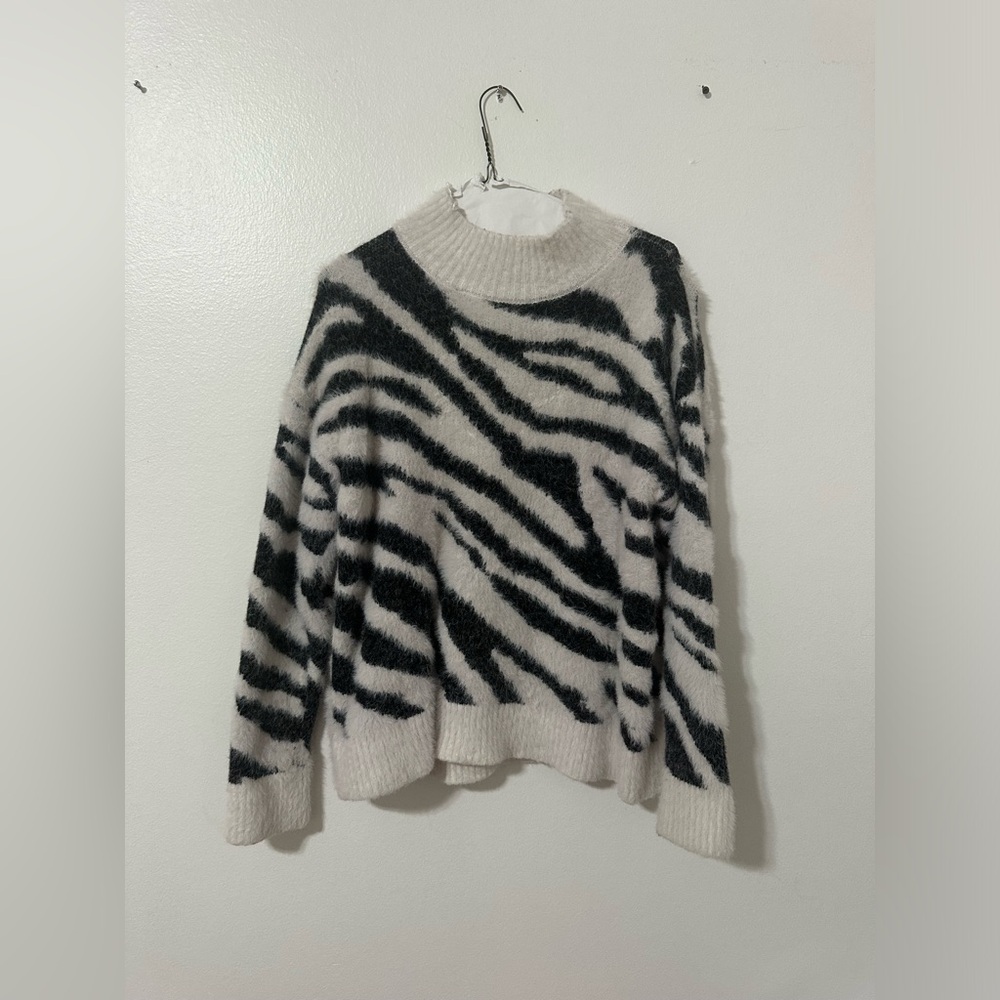 Black and White Zebra Print Turtle neck sweater